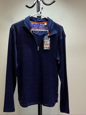 Robert Graham Navy Quarter-Zip Pullover with Orange Trim